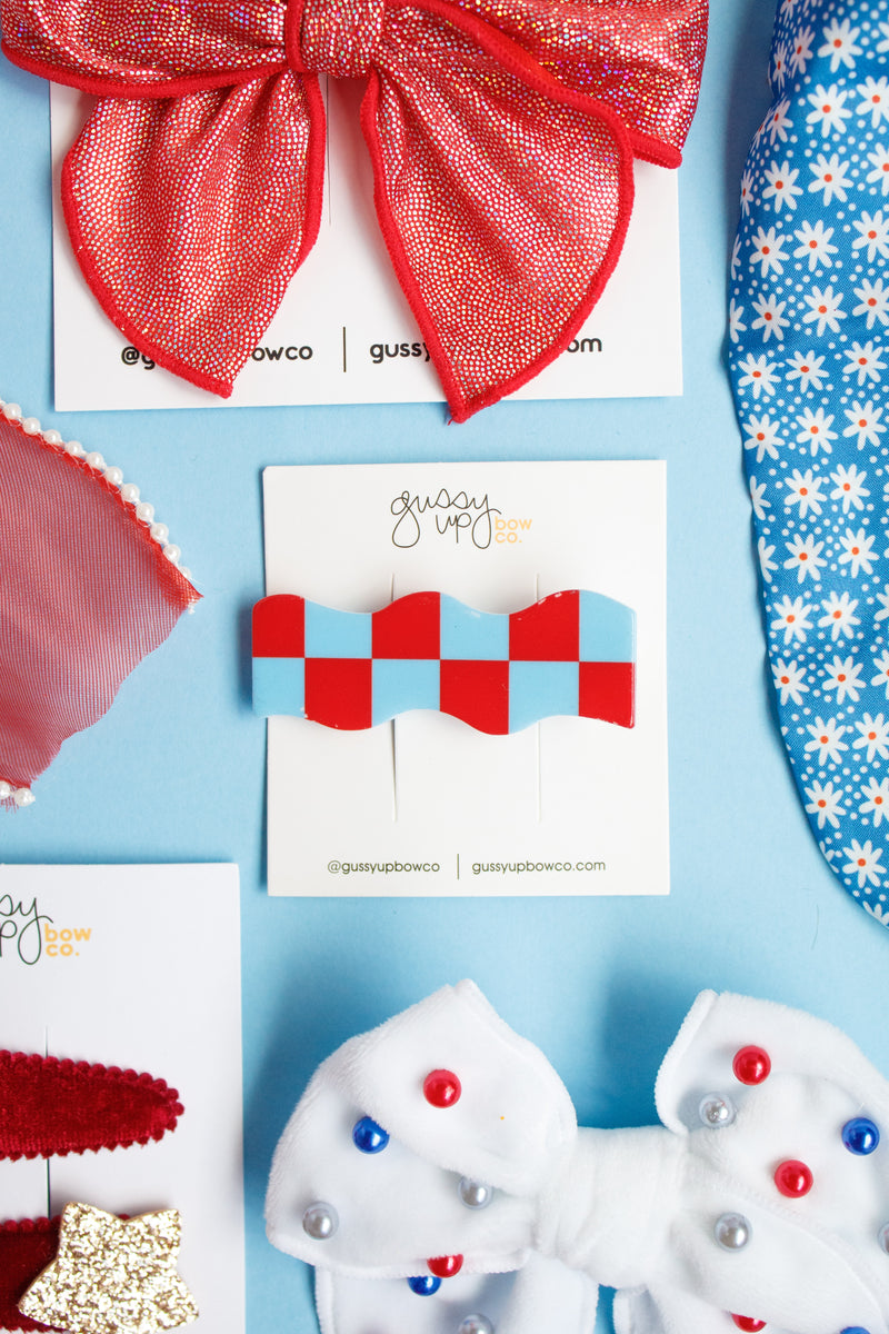 Red & Blue Check Clip | Yankee Doodle Darling Collection