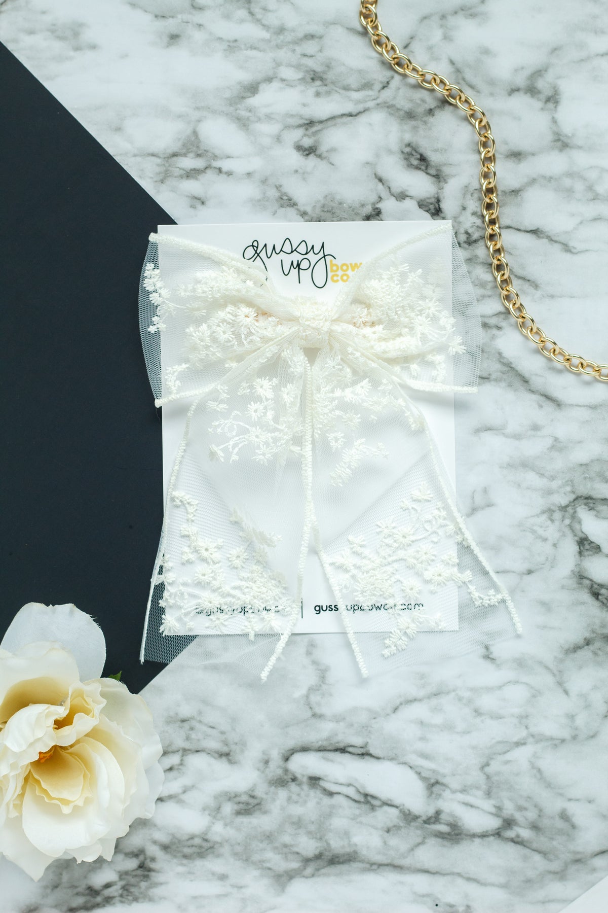 Cream Floral Lace Bow