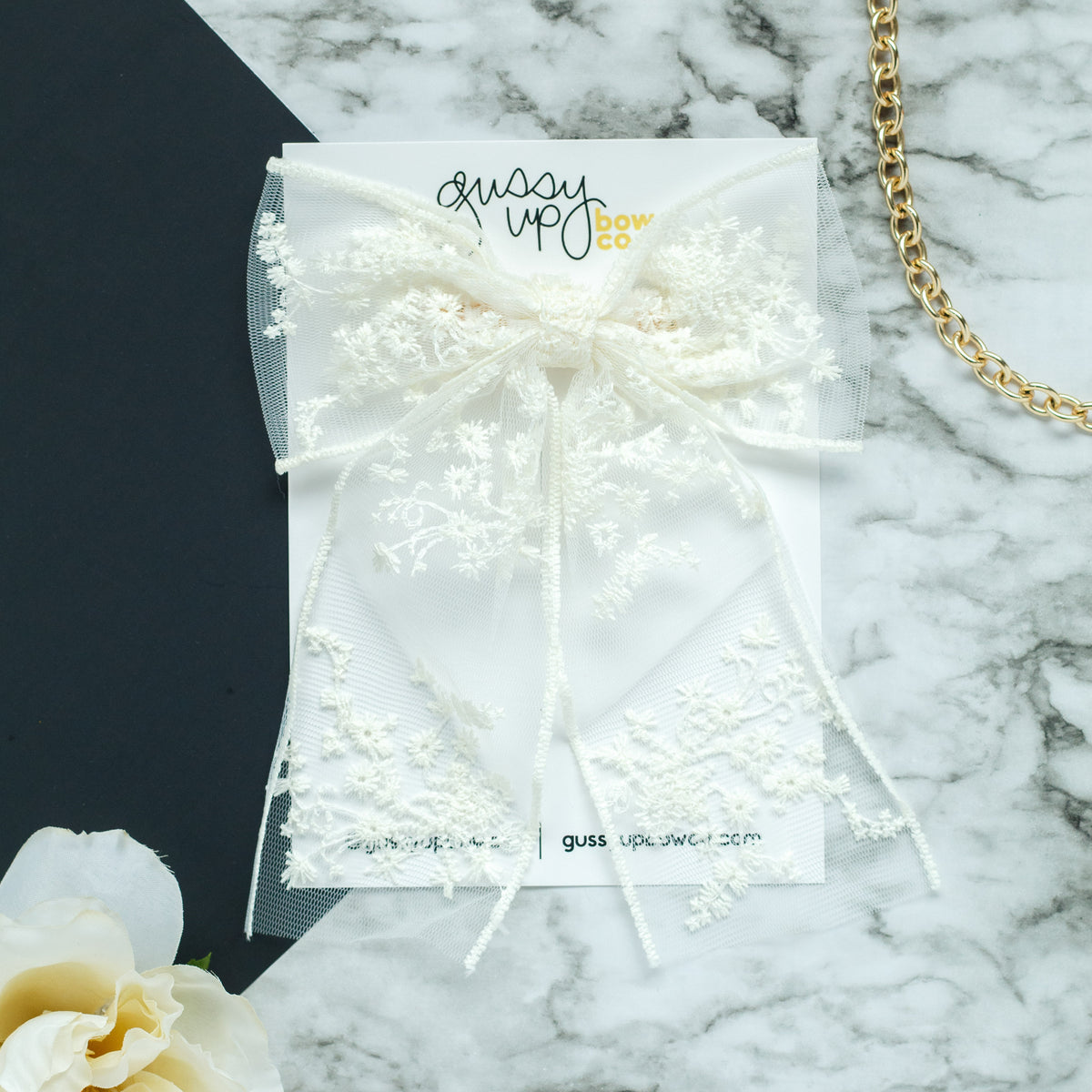 Cream Floral Lace Bow
