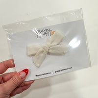 June 24 White Swiss Dot Classic Bow