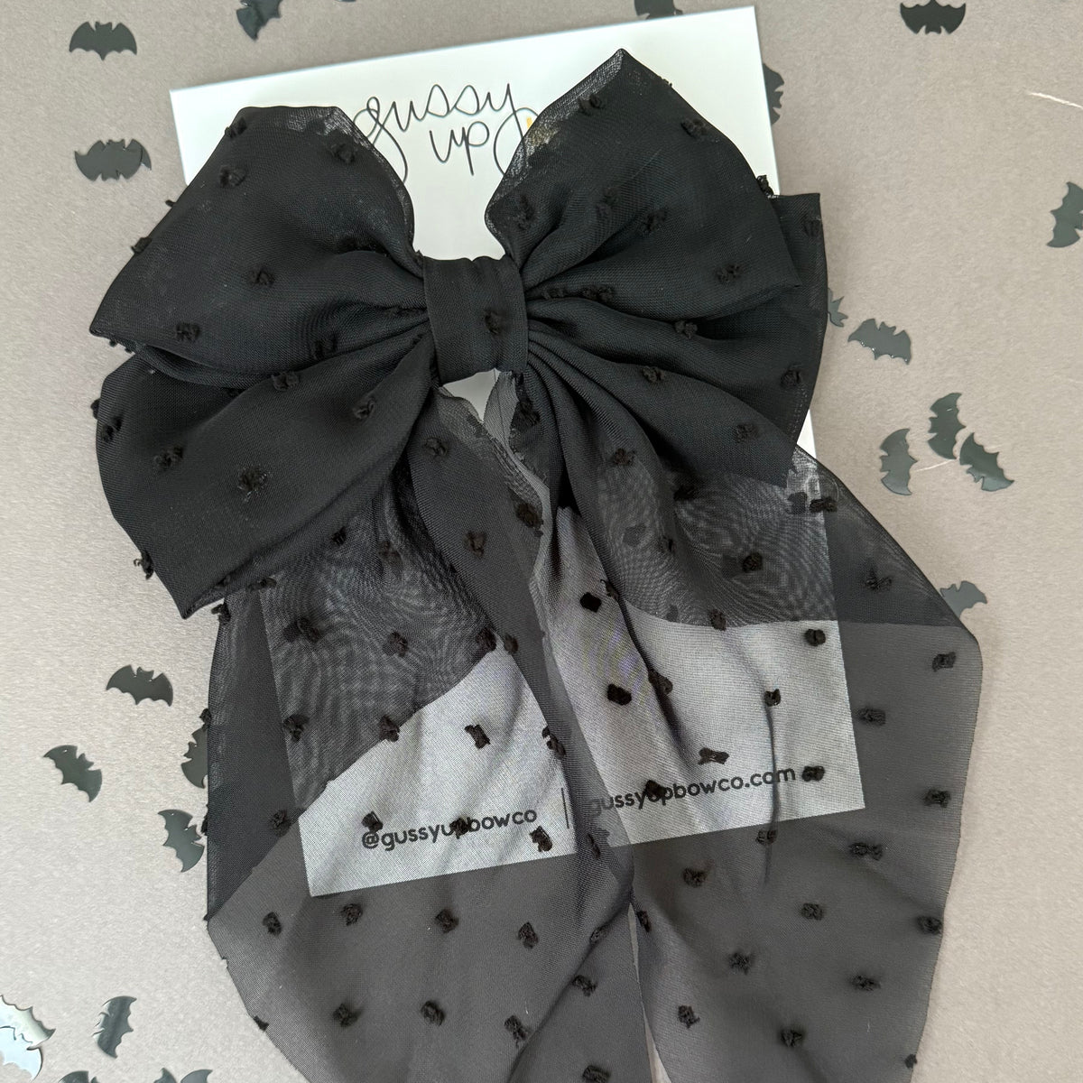 Black Swiss Dot Fancy Bow