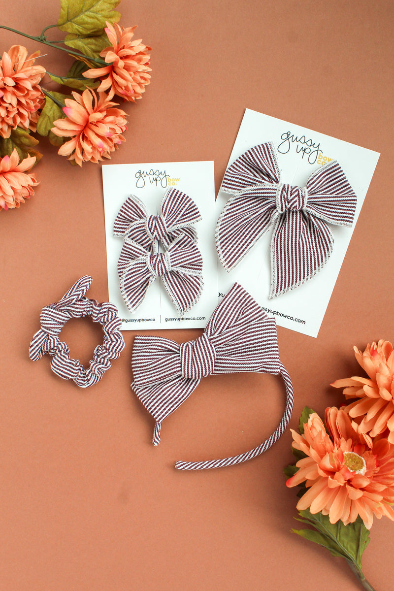 Maroon Pinstripe | Whimsy Bow | Fall 24 Collection