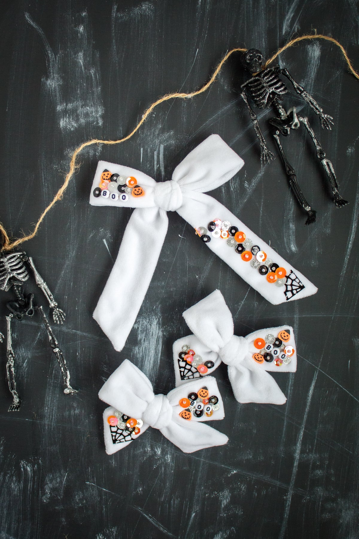 Cobwebs Sequin Bow Pigtail Set | Halloween 24 Collection