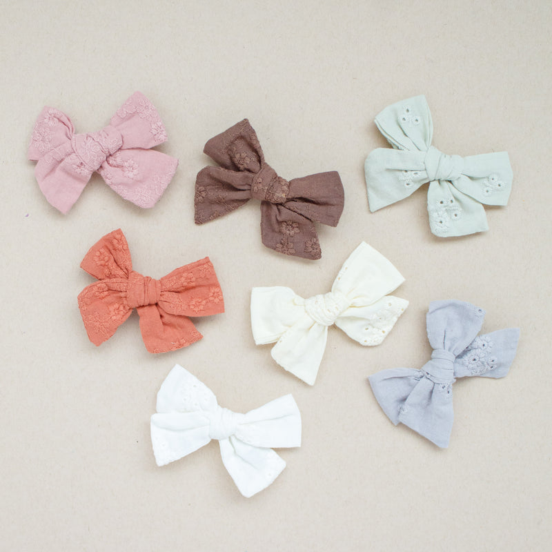 Cream Embroidered Mini Classic Bow | Back to School 24 Collection