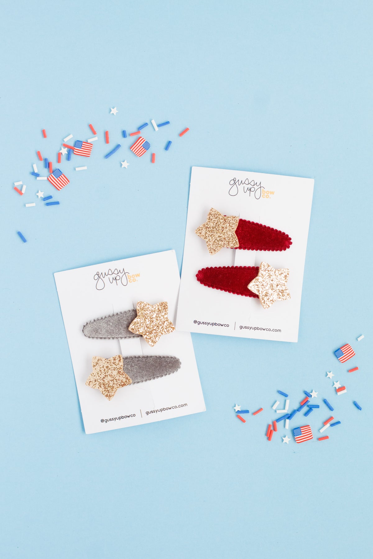 Red Velvet Sparkle Star Snap Clip Set