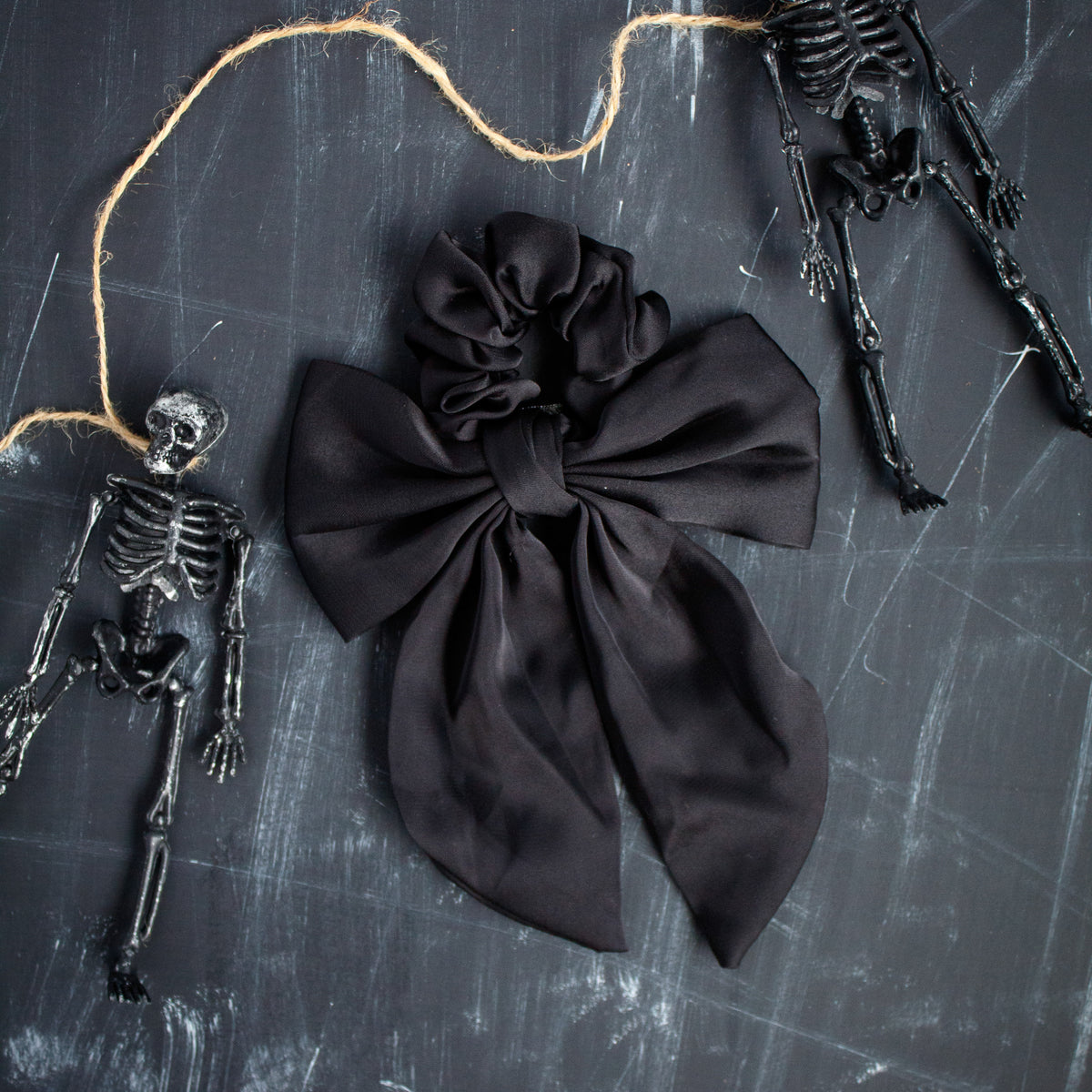 Black Satin Bow Scrunchie | Halloween 24 Collection