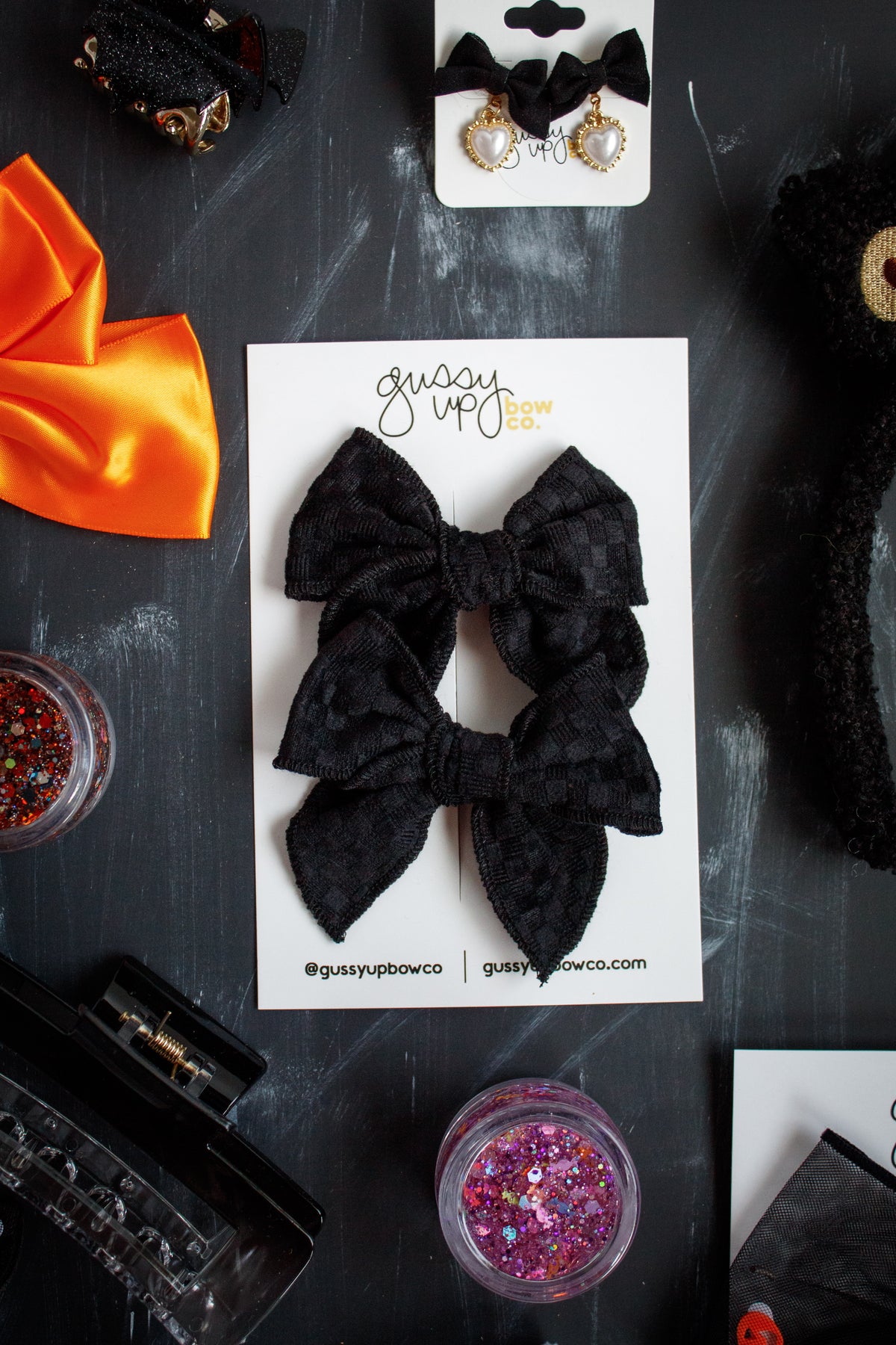 Black Velvet Checker Whimsy Pigtail Set | Halloween 24 Collection