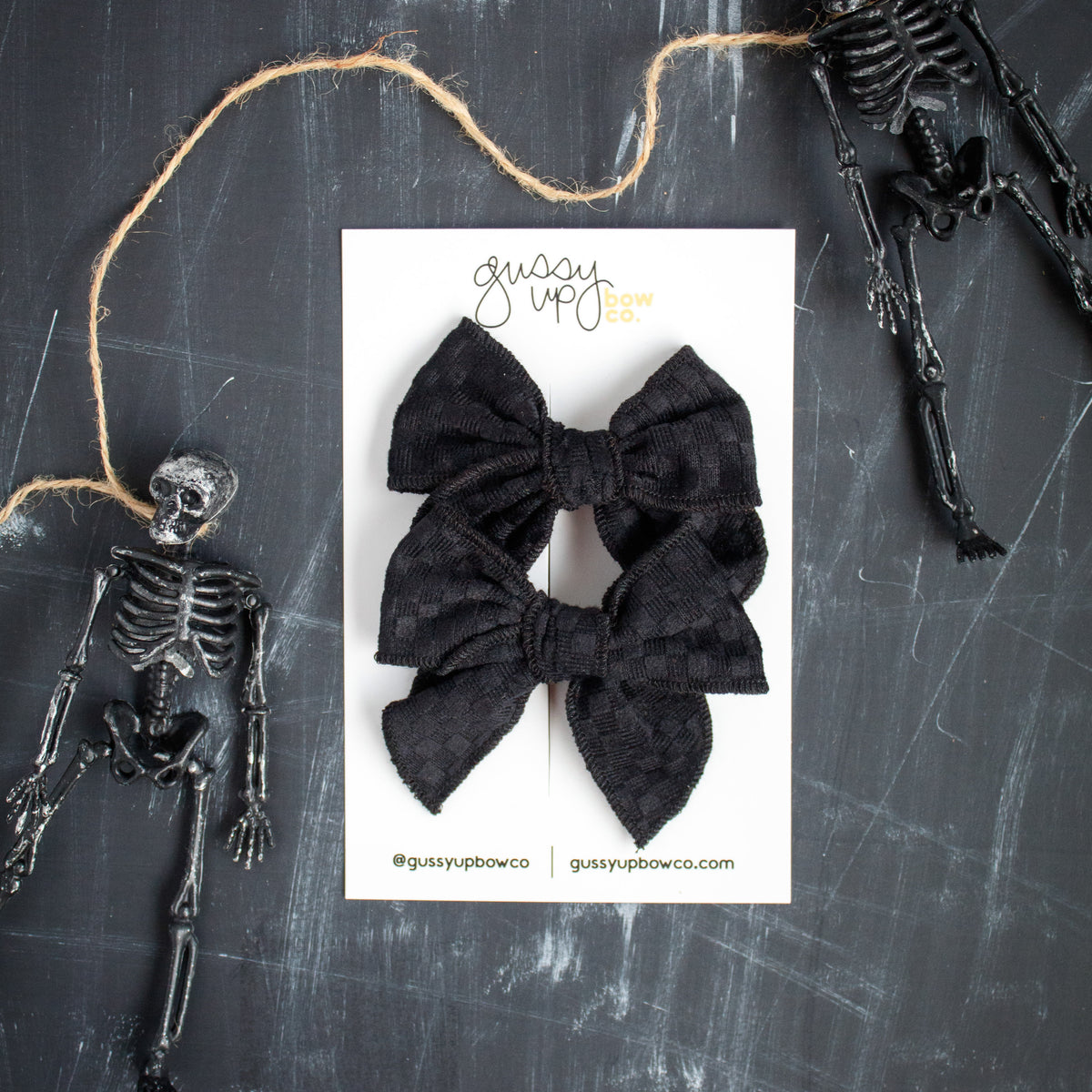 Black Velvet Checker Whimsy Pigtail Set | Halloween 24 Collection