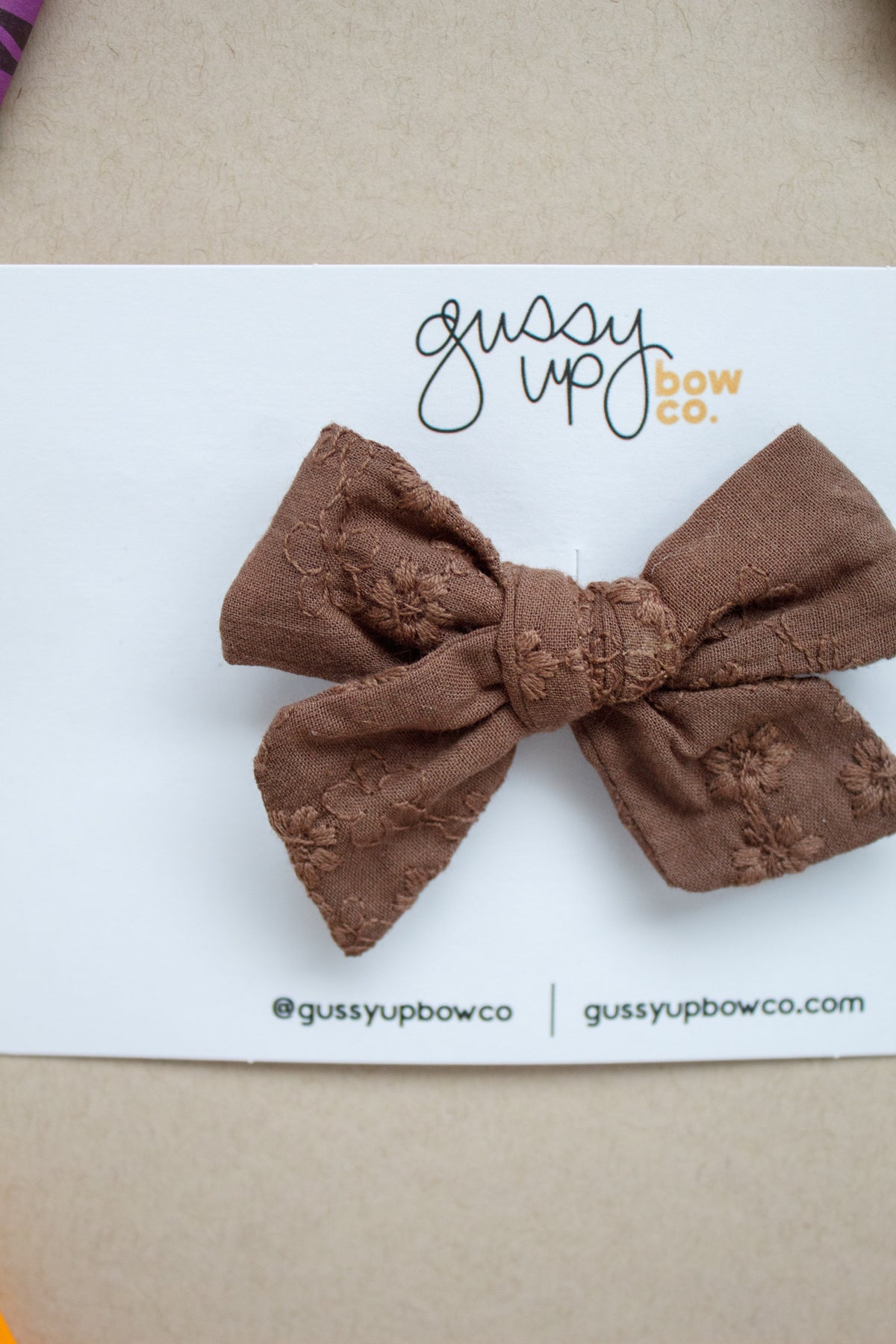 Brown Embroidered Mini Classic Bow | Back to School 24 Collection