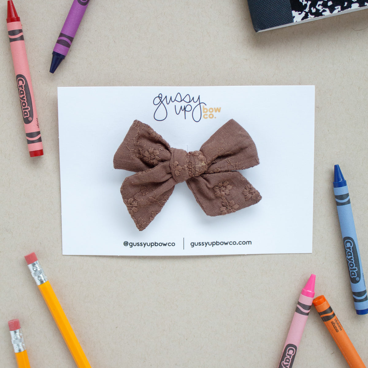 Brown Embroidered Mini Classic Bow | Back to School 24 Collection