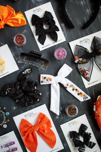 Black Satin Bow Scrunchie | Halloween 24 Collection