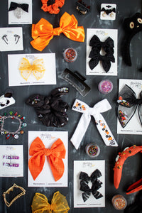 Orange Velvet Checker Whimsy Pigtail Set | Halloween 24 Collection