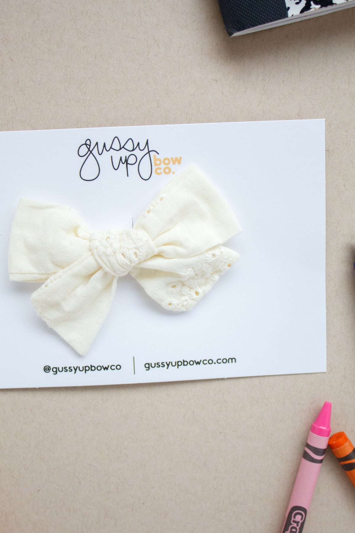 Cream Embroidered Mini Classic Bow | Back to School 24 Collection