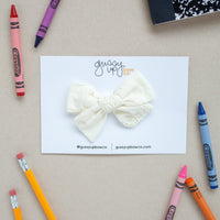 Cream Embroidered Mini Classic Bow | Back to School 24 Collection