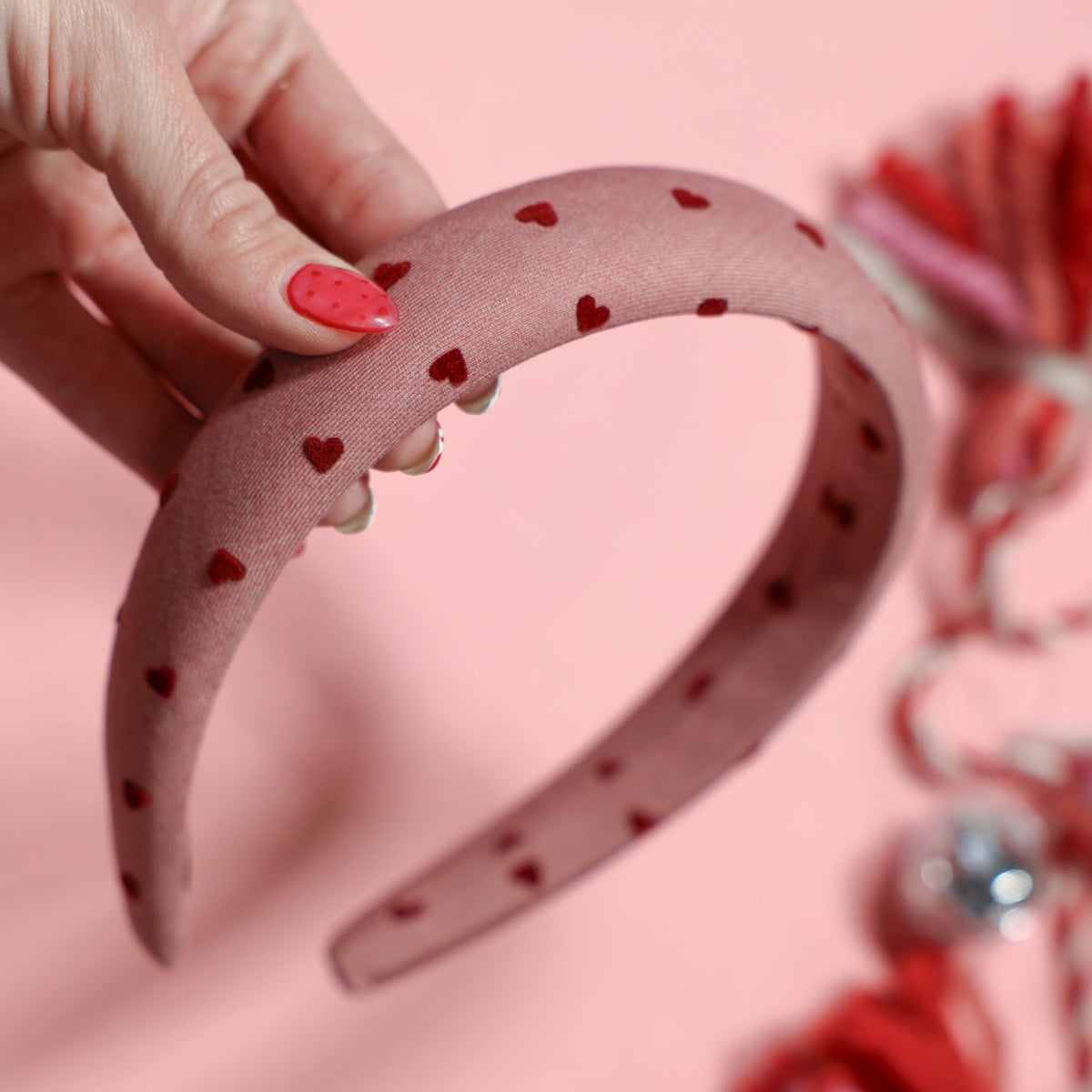 Pink Denim Hearts Headband