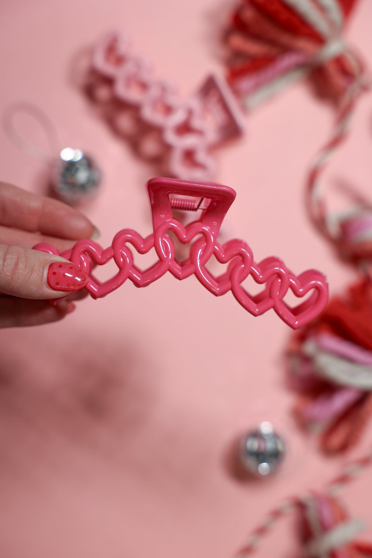 Pink Hearts Claw Clip Set