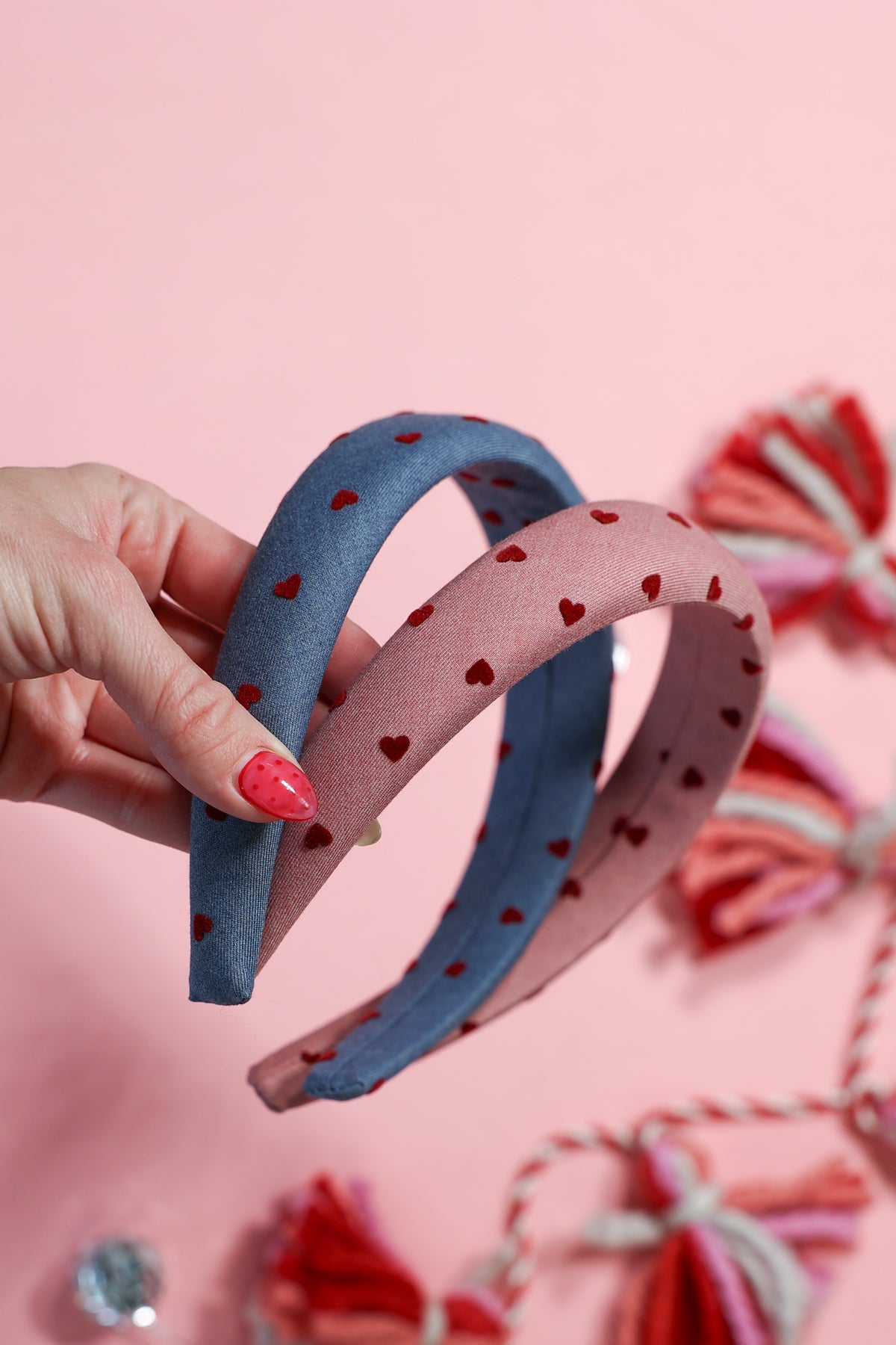 Pink Denim Hearts Headband