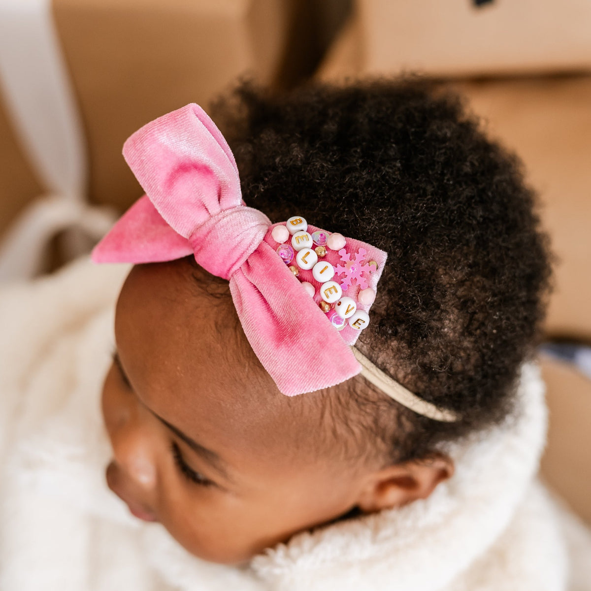 Pink Believe Sequin Velvet | Classic Bow | Christmas 23 Collection