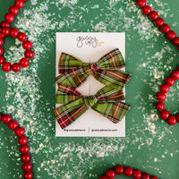 Green Tartan Classic Pigtail Set | Christmas 24 Collection