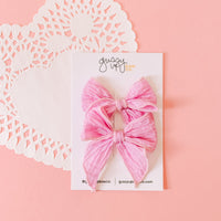 February 24 Pink Crinkle Whimsy Bow Pigtail Set