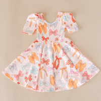 Bow Puffed Sleeve Spin Dress