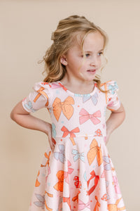 Bow Puffed Sleeve Spin Dress