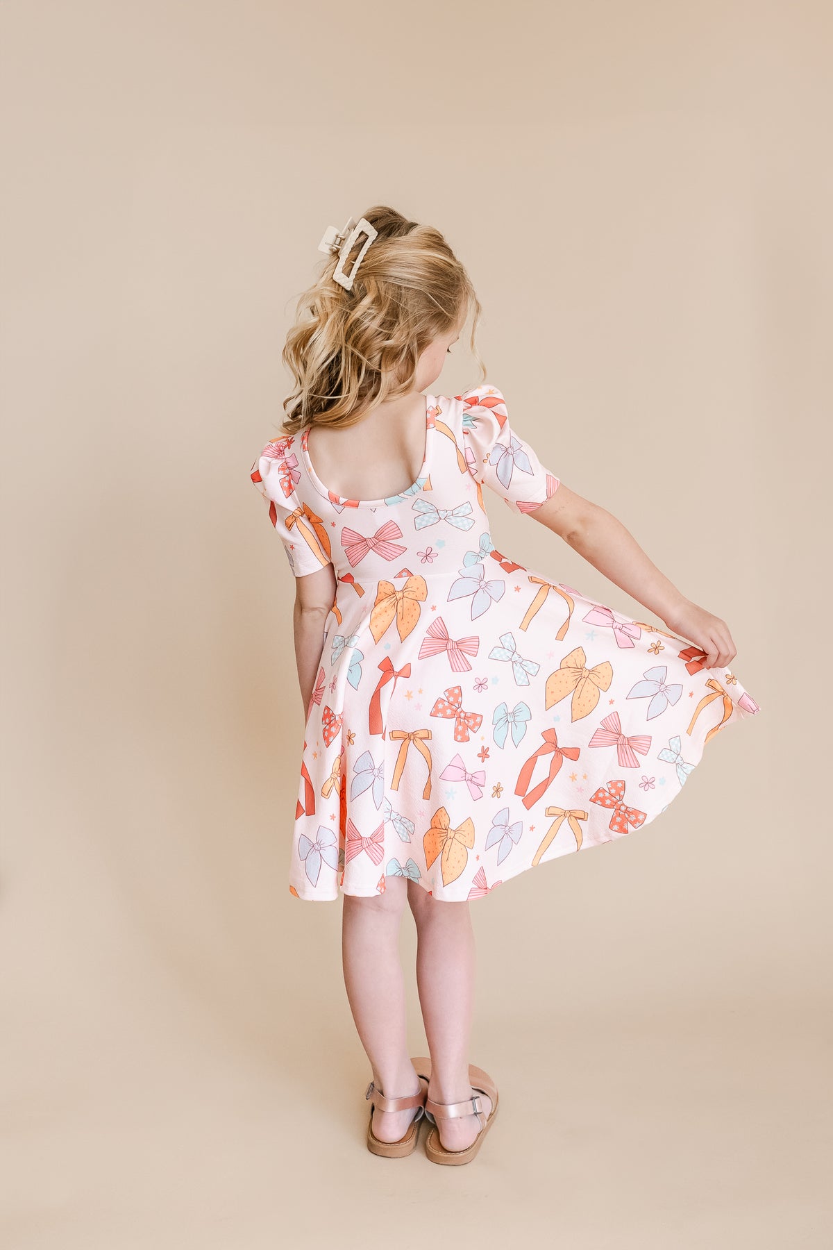 Bow Puffed Sleeve Spin Dress