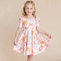 Bow Puffed Sleeve Spin Dress