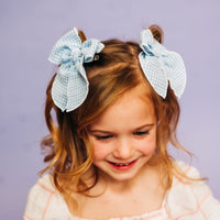 Blue Gingham Whimsy Pigtail Set