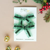 Evergreen Ruffle Bow Pigtail Set