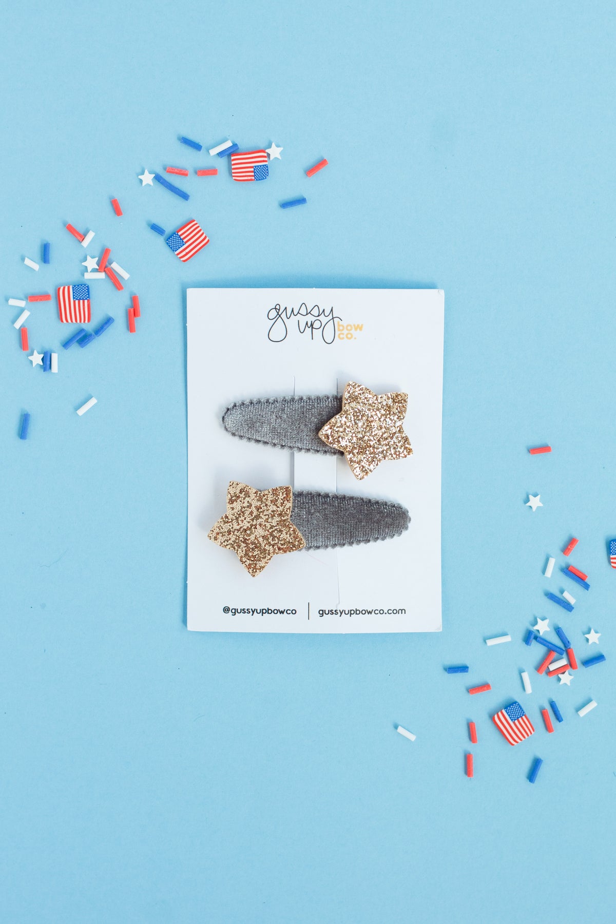 Gray Velvet Sparkle Star Snap Clip Set