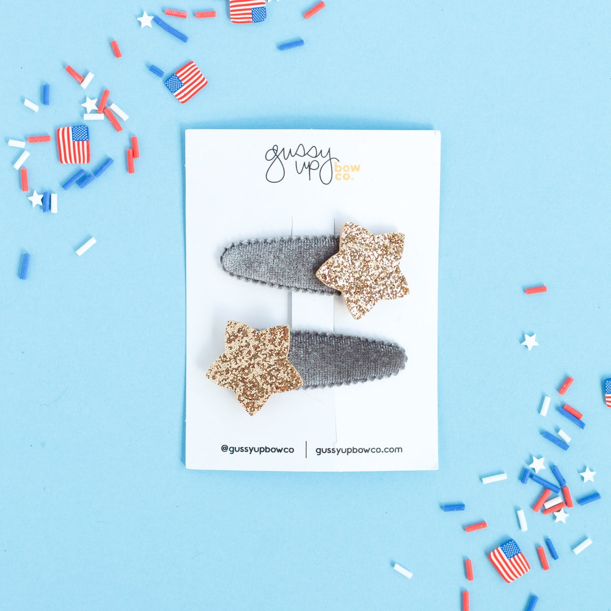 Gray Velvet Sparkle Star Snap Clip Set