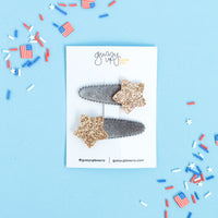 Gray Velvet Sparkle Star Snap Clip Set