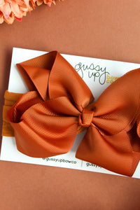 Burnt Orange Glam Bow Head Wrap