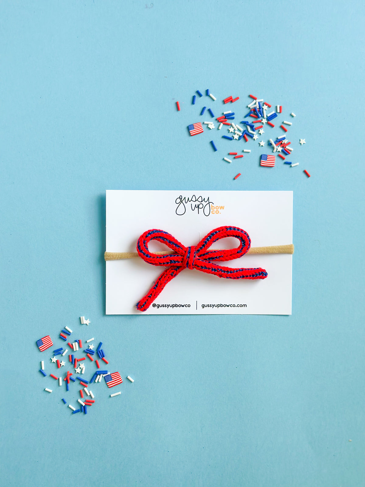 Red and Blue Knit Bow