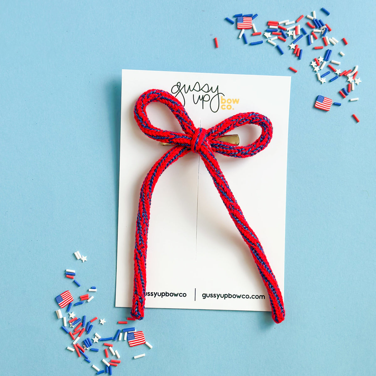 Red and Blue Knit Bow