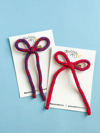 Blue and Red Knit Bow