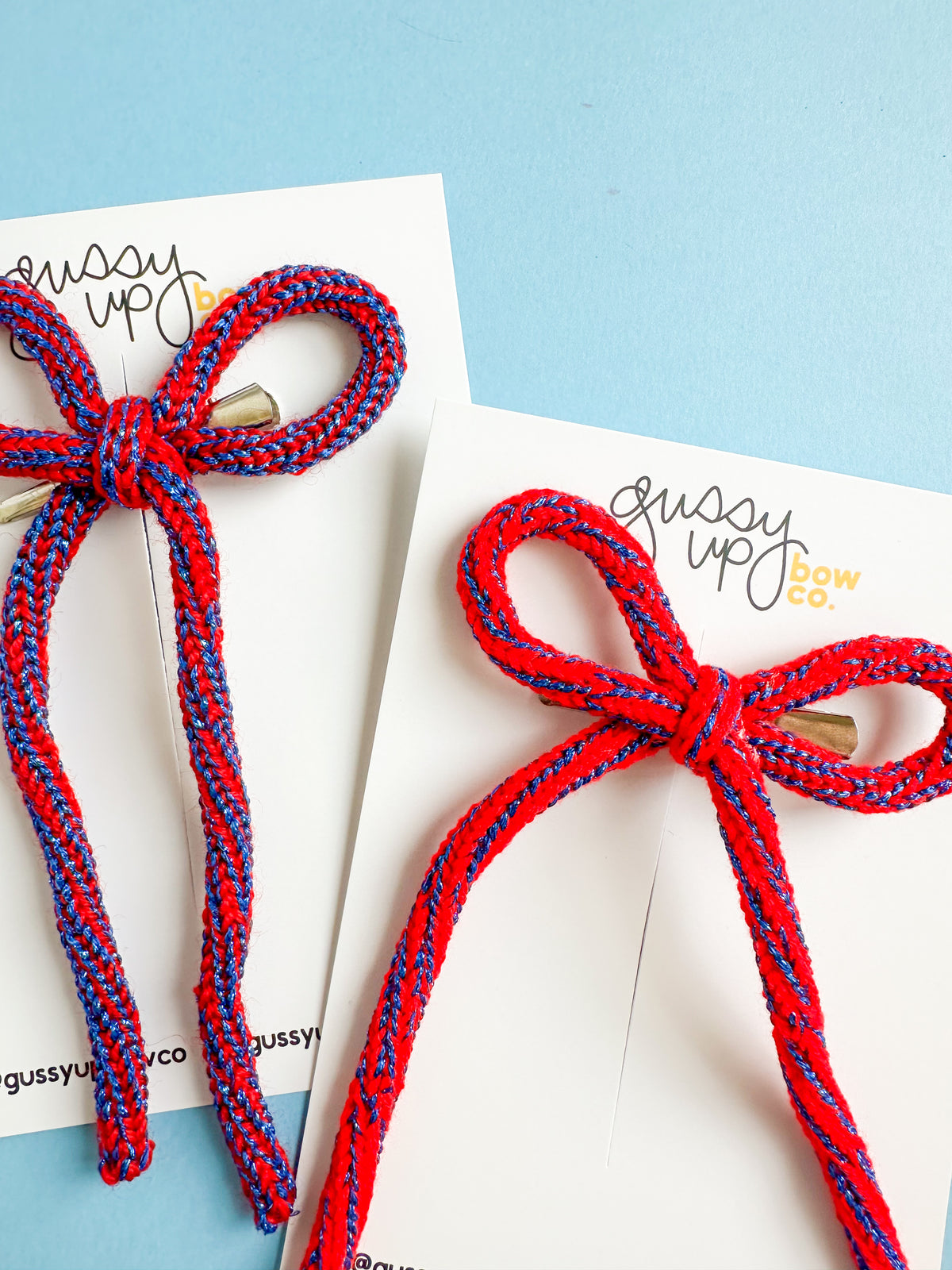 Red and Blue Knit Bow