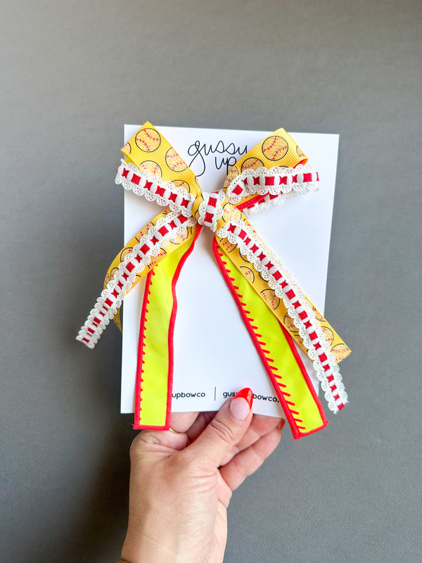 Softball Ribbon Bow