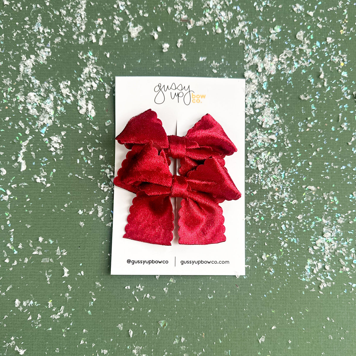 Burgundy Scallop Ribbon Bow Pigtail Set