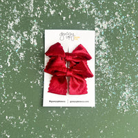 Burgundy Scallop Ribbon Bow Pigtail Set