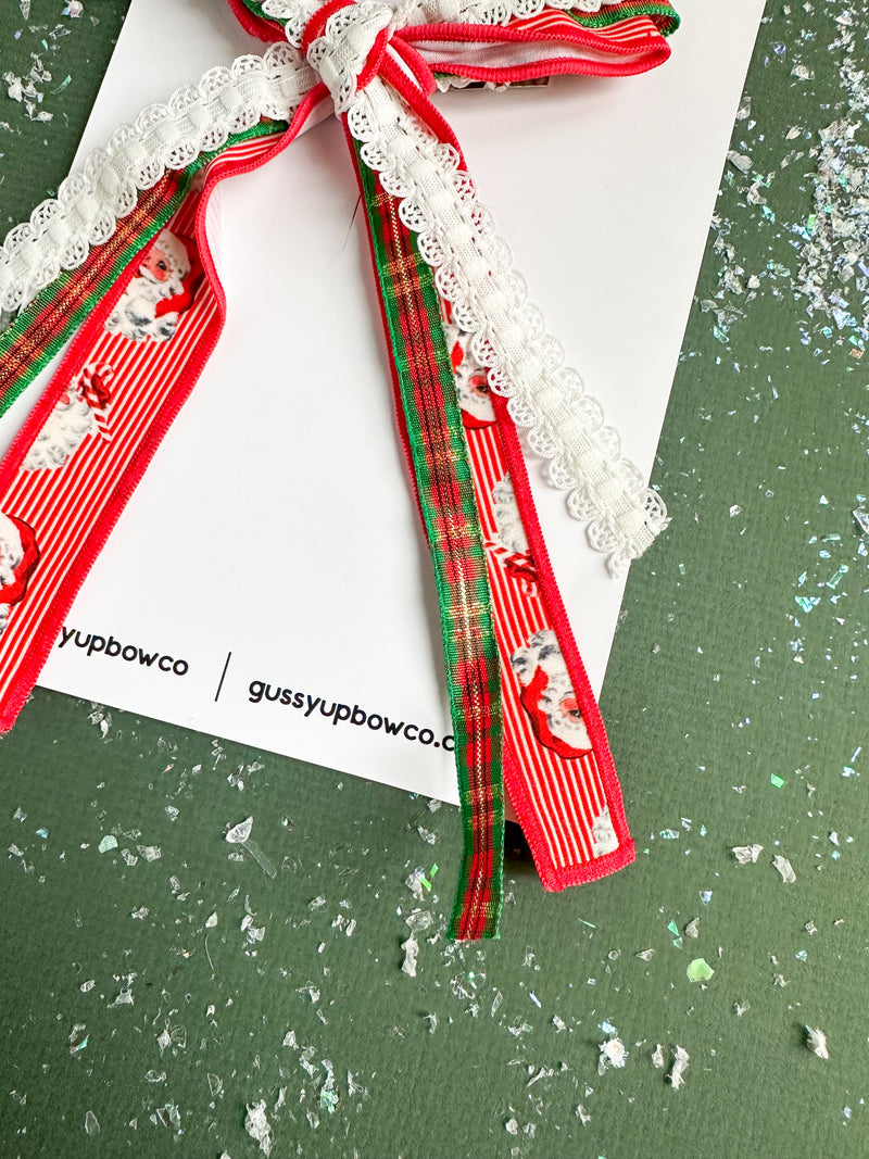 Santa Ribbon Bow Pigtail Set