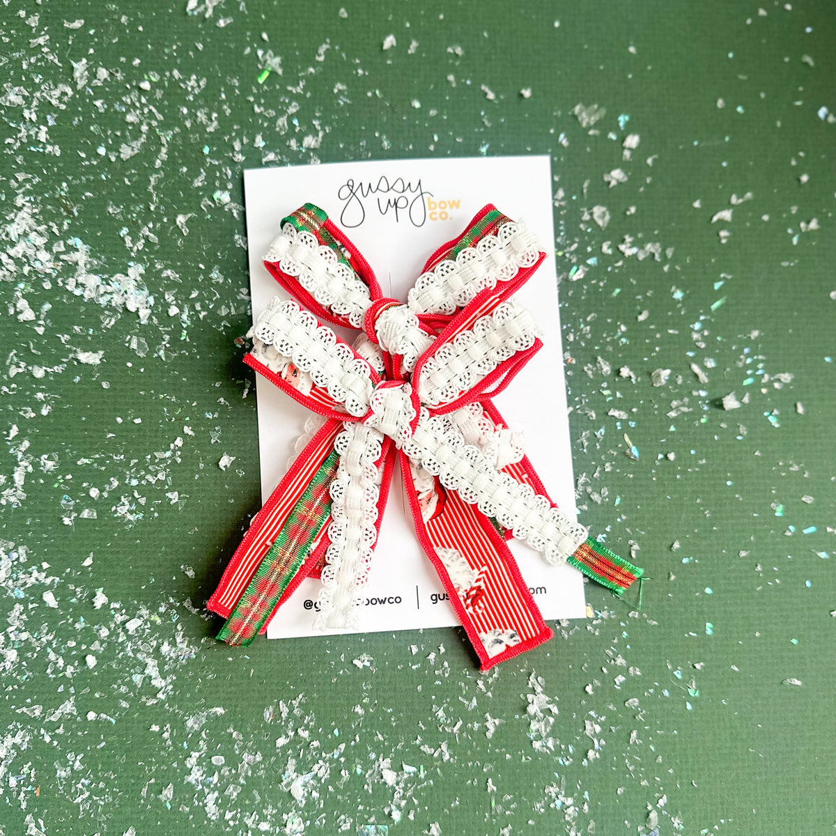 Santa Ribbon Bow Pigtail Set