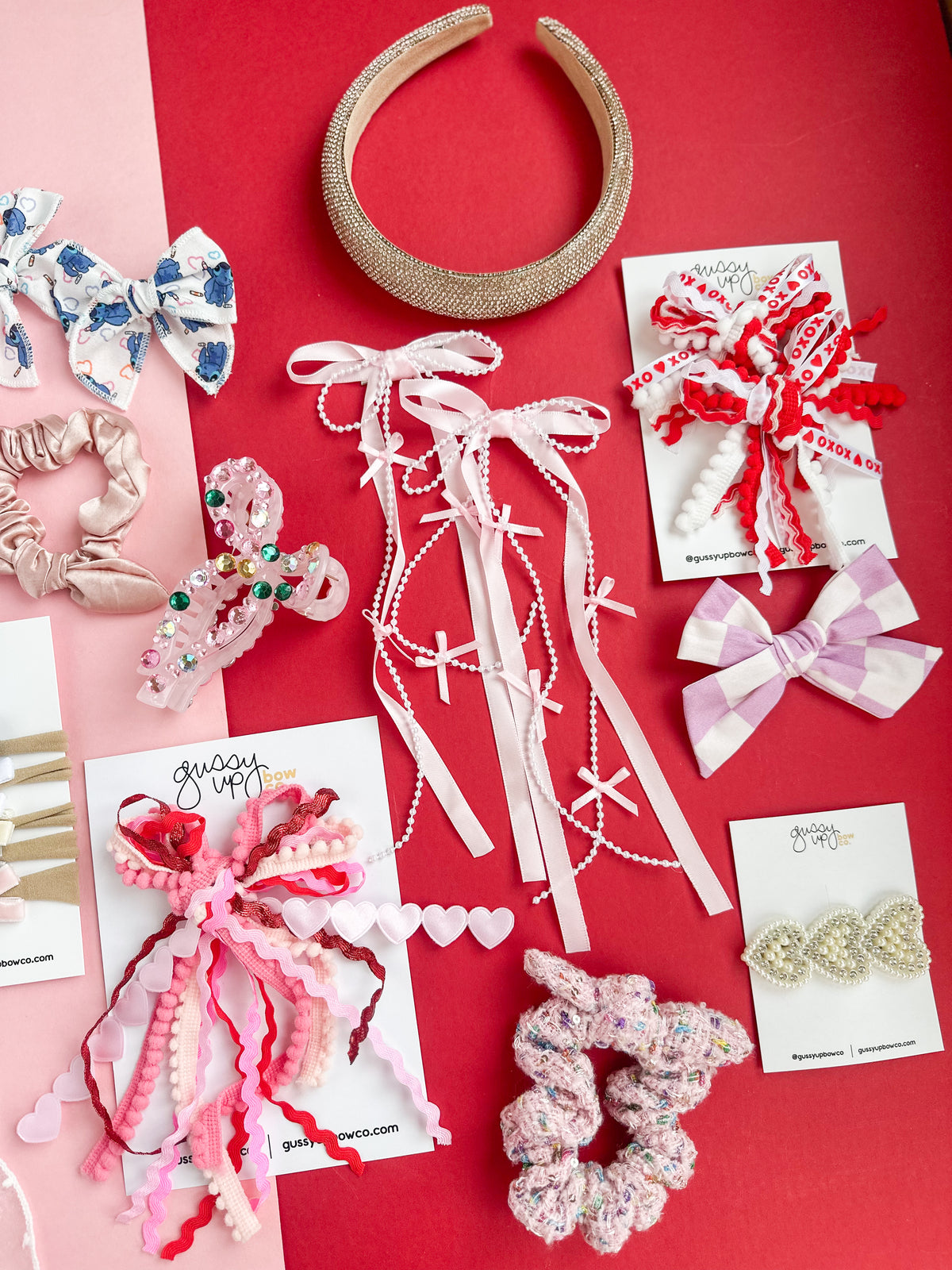 Hugs and Kisses Ribbon Bow Pigtail Set
