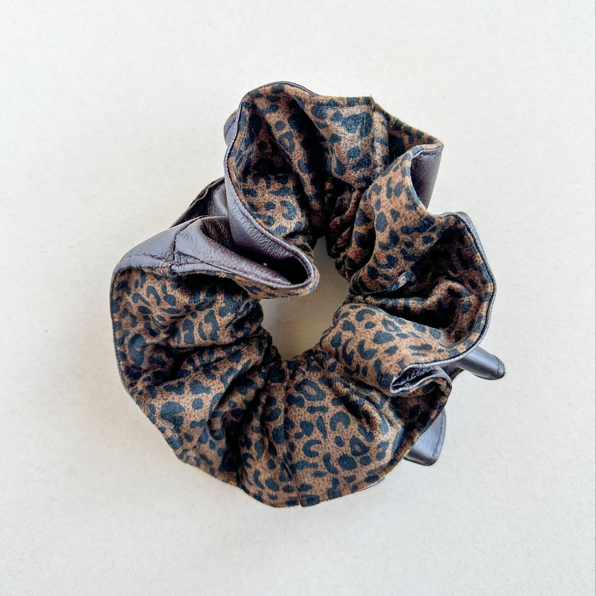 Leopard Faux Leather Large Ruffle Scrunchy