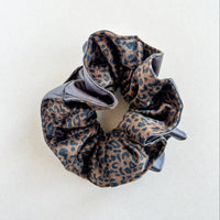 Leopard Faux Leather Large Ruffle Scrunchy