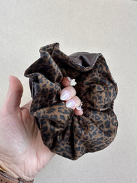 Leopard Faux Leather Large Ruffle Scrunchy