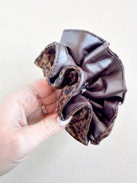 Leopard Faux Leather Large Ruffle Scrunchy