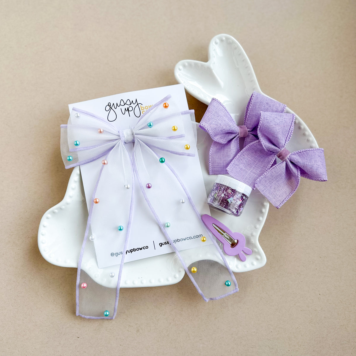 Purple Linen Ribbon Pigtail Set