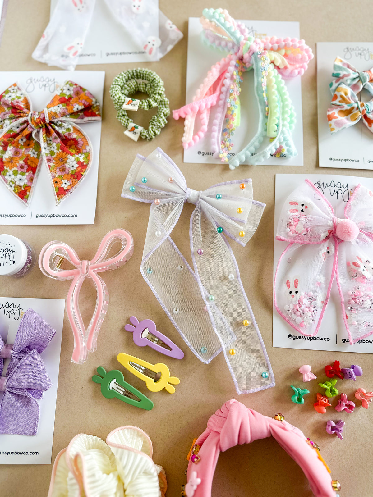 Peach Plaid Linen Ribbon Pigtail Set